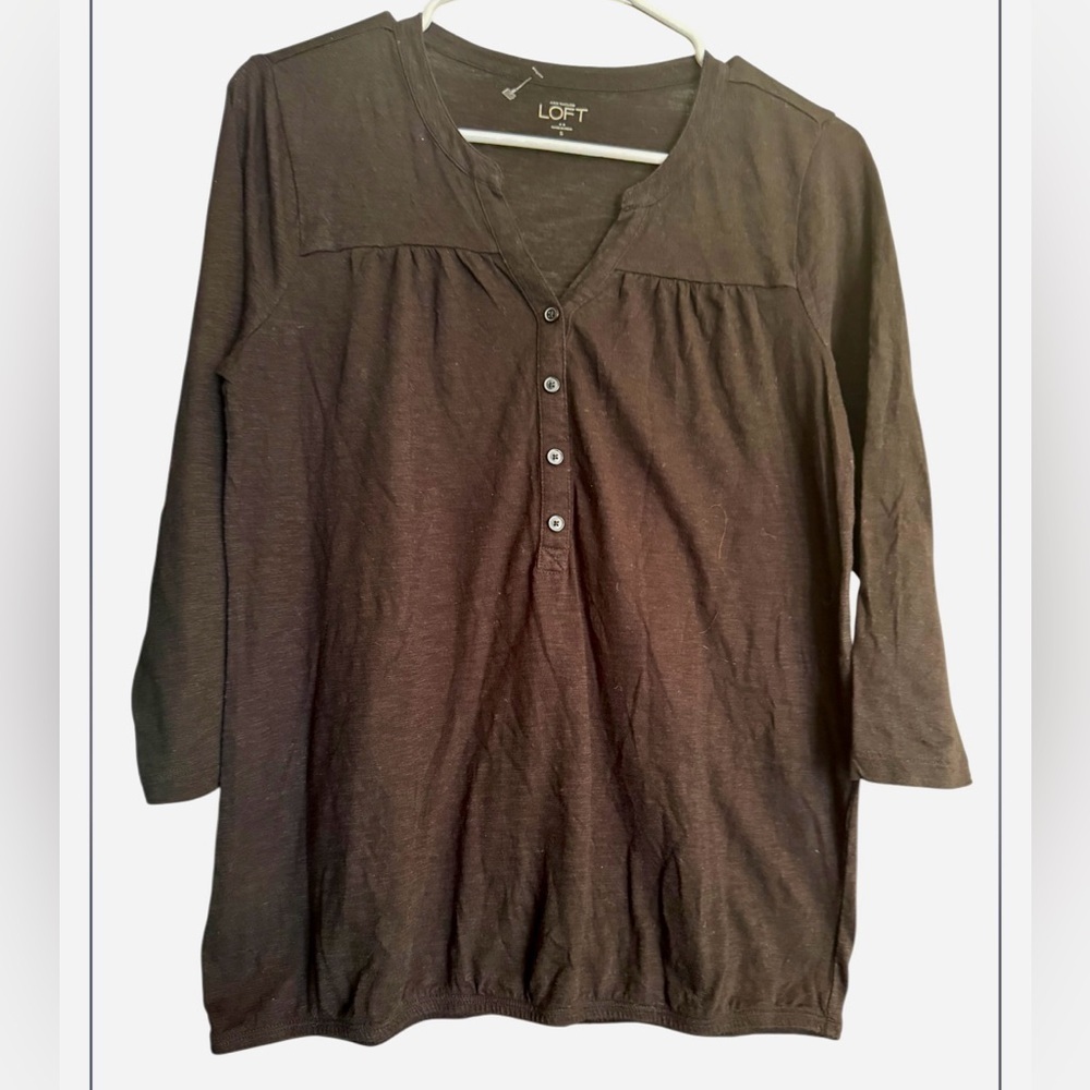 LOFT Black  Split V Button-Front Top NWOT